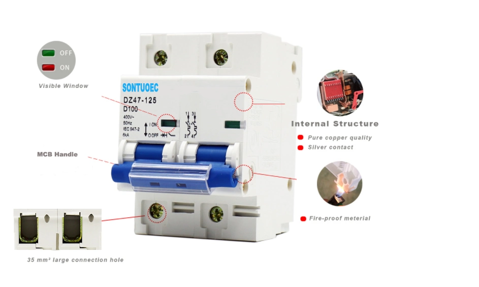 Dz47-125 1p 100A AC MCB, DC Miniature Solar PV Electrical Air Circuit Breakers Overload Protector Switch MCB