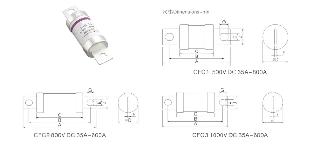 Fast Auto Fuse DC 500V Energy Vehicle Fuse 200A 250A 300A 400A 500A 600A Electric EV Car Fuse