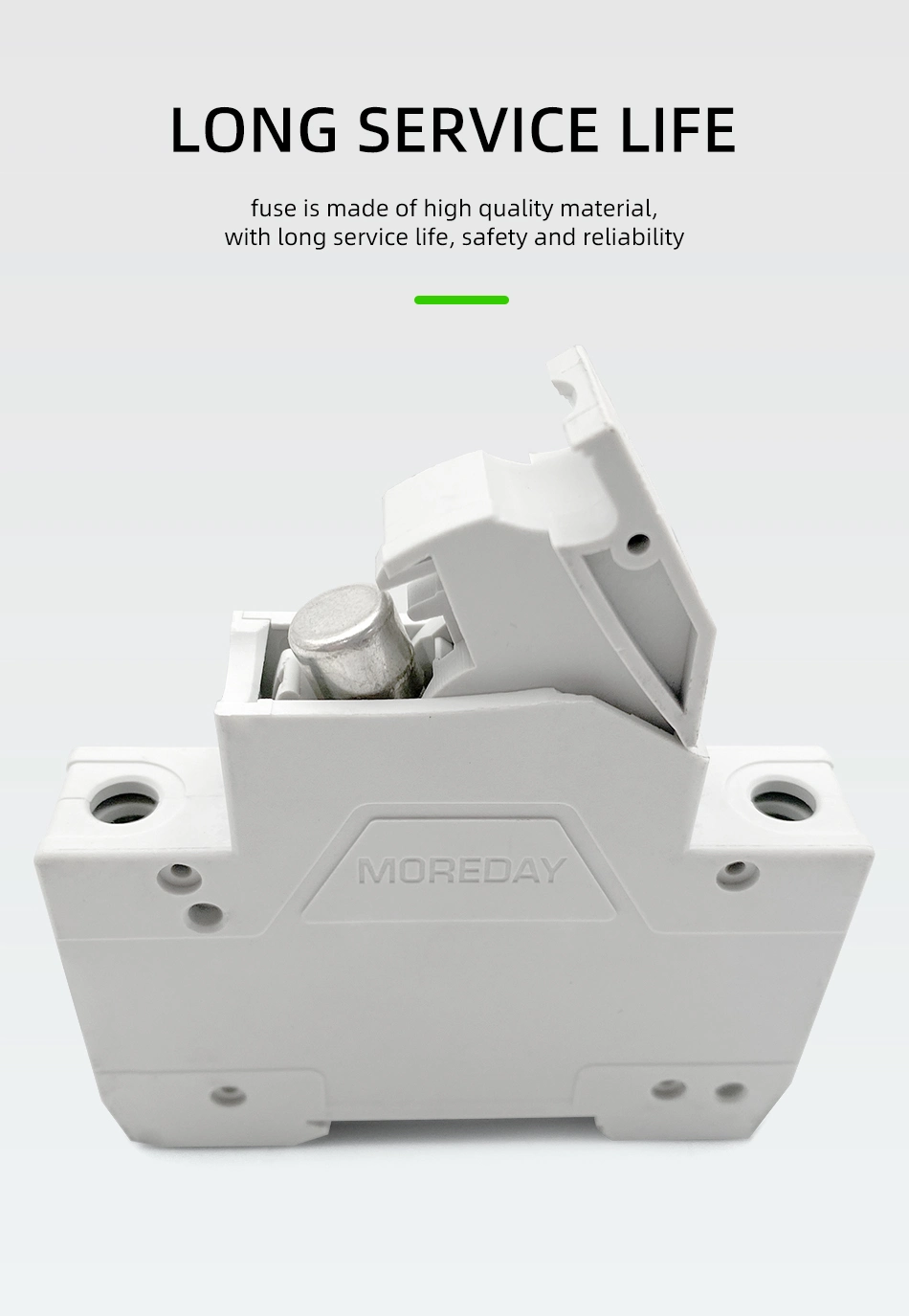 Moreday DIN Rail Fuse Holder DC Fuse with DC Short Circuit Protection 15 AMP High Voltage Fuse