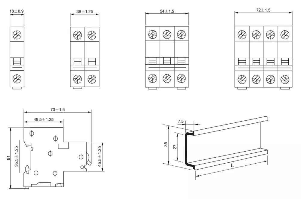 Dz47-63z 2 Pole 63A 500V 1000V DC MCB 1 2 3 4 6 10 16 20 25 32 40 50 63 AMP 2p 63A DC Circuit Breaker Solar