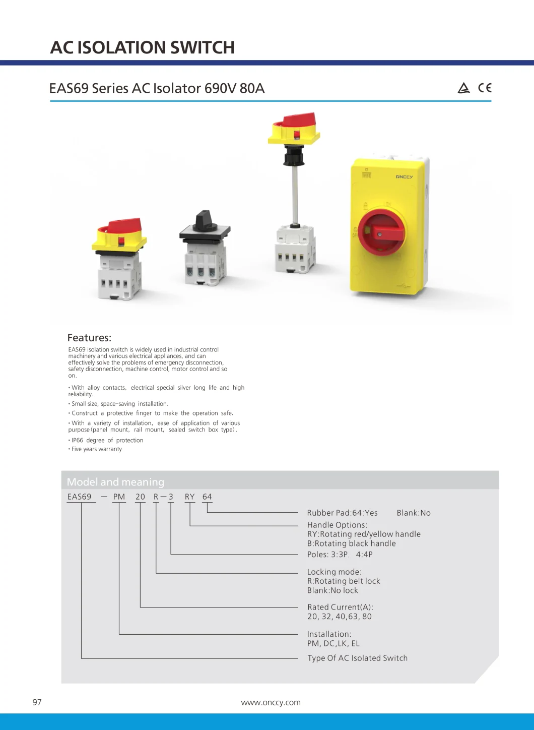 AC Isolator Door Interlock 690V 20A 80A